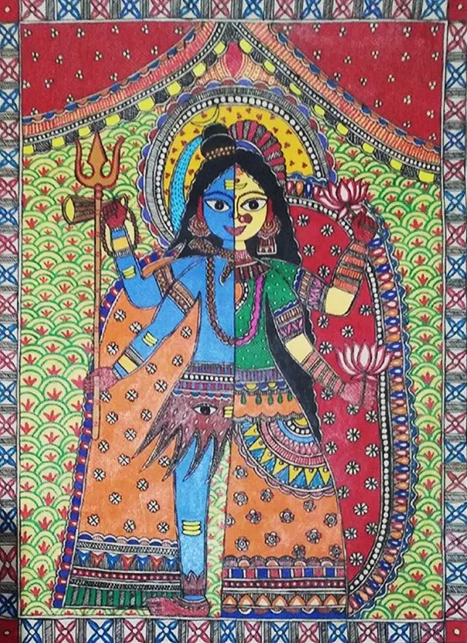 Ardhanareshwara Madhubani Painting By Ambika Devi