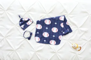 Baseball Baby Swaddle Blanket, Bow Headband & Personalized Hat  Soothing Wrap for Peaceful Sleep