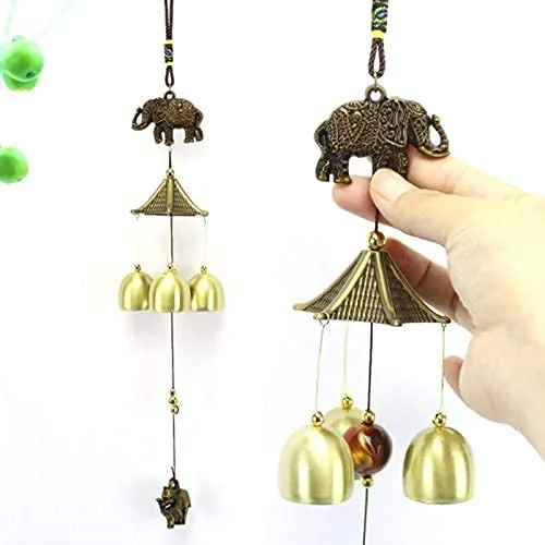 Bless Kraft Metal Wind Chimes for Home Balcony Garden Positive Energy Home Decor Hanging Long Brass Bells & Gifts for Loved One (Elephant with 6 Bells)