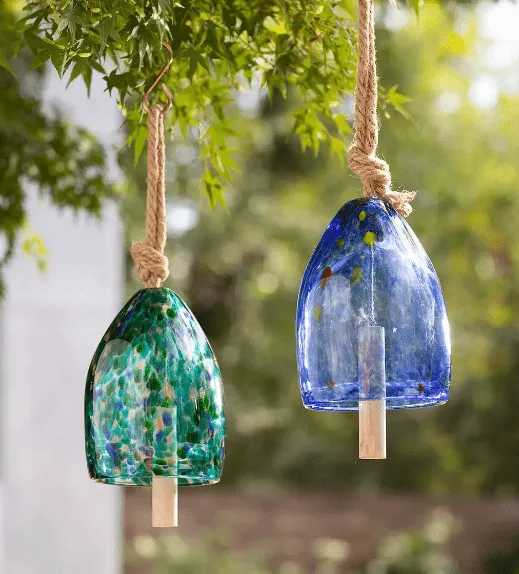 Blown Glass Bell Wind Chime, Cobalt