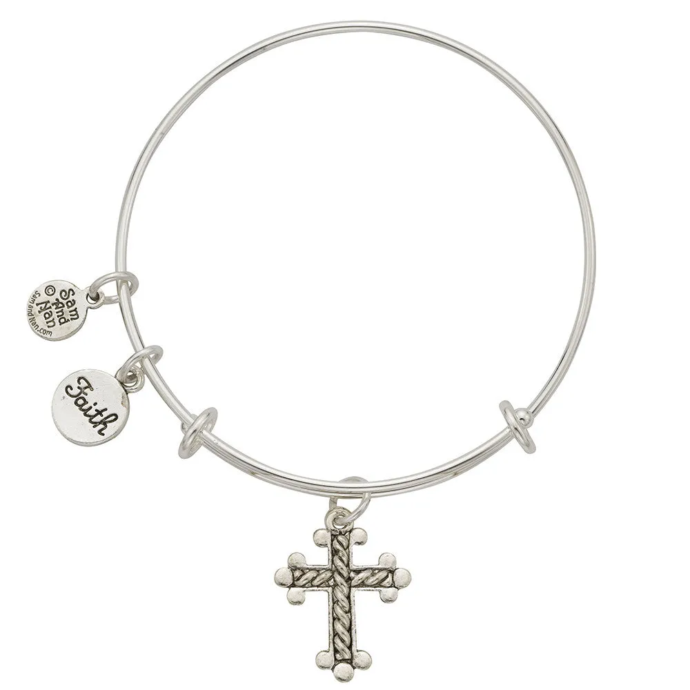 Braided Cross Faith Charm Bangle Bracelet