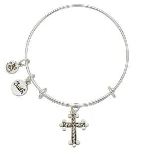 Braided Cross Faith Charm Bangle Bracelet