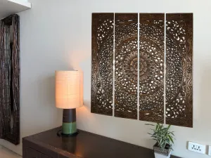Carved Wood Sacred Floral Asian Home Decor Wall Art Panels. Bali Home Decor. Size 48" Color Options