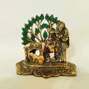 CraftVatika Radha Krishna Idol Murti Gift with Cow Calf Statue Murti Idol for Home Decoration, Gift Items for Anniversary, Wedding, House Warming, Return Gift, Home Decoration Item