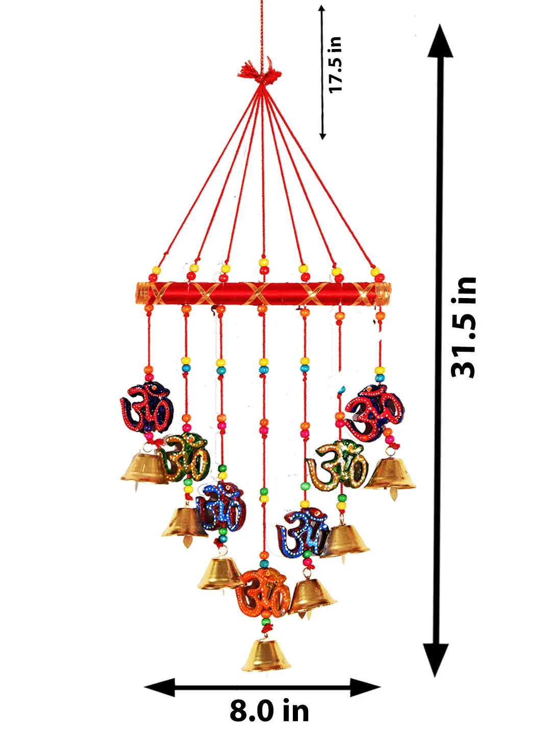 DreamKraft Handcrafted OM V Shape Door Hanging Wood Windchime (77CM, Multicolor)