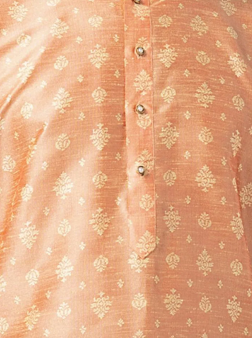Dusty Peach Printed Silk Blend Kurta | The Kurta Company