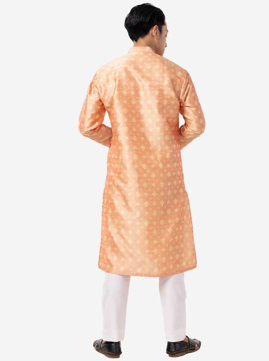 Dusty Peach Printed Silk Blend Kurta | The Kurta Company