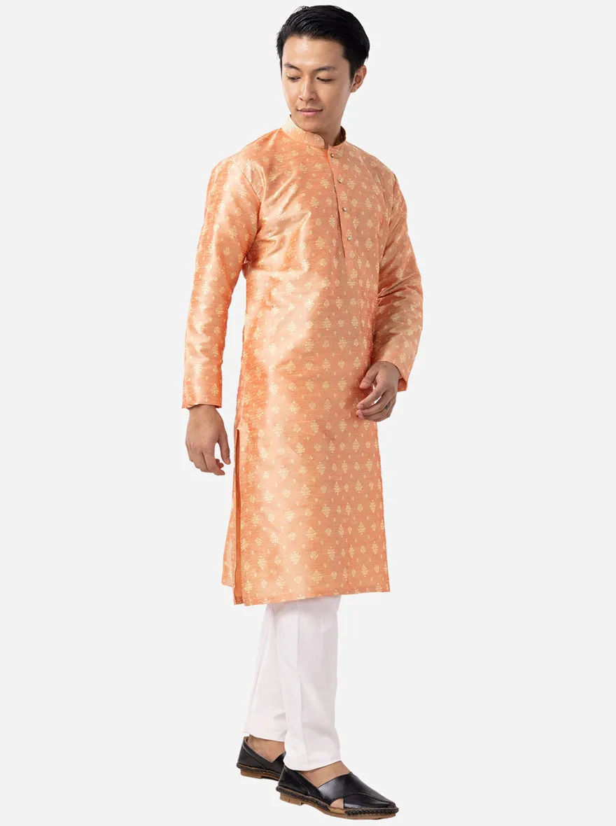 Dusty Peach Printed Silk Blend Kurta | The Kurta Company