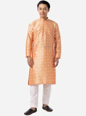 Dusty Peach Printed Silk Blend Kurta | The Kurta Company