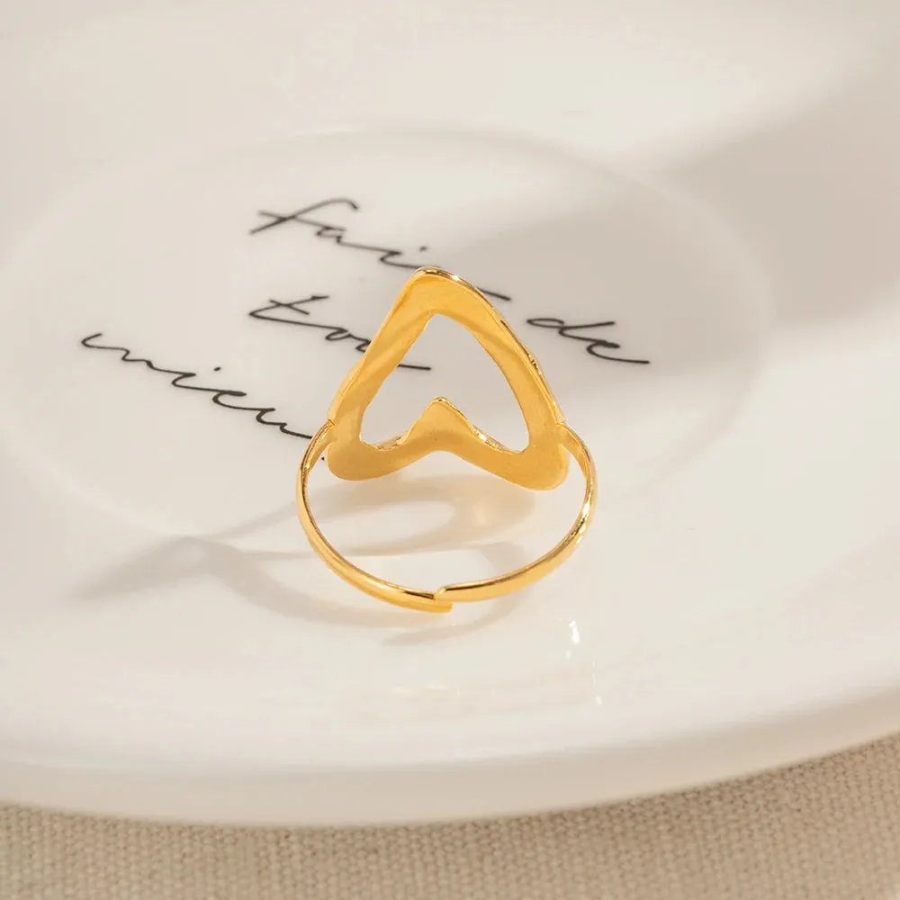 Exquisite Heart Hollow Adjustable Stainless Steel Ring