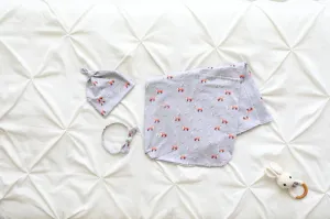 Fox Baby Swaddle Blanket, Bow Headband & Personalized Hat  Soothing Wrap for Peaceful Sleep