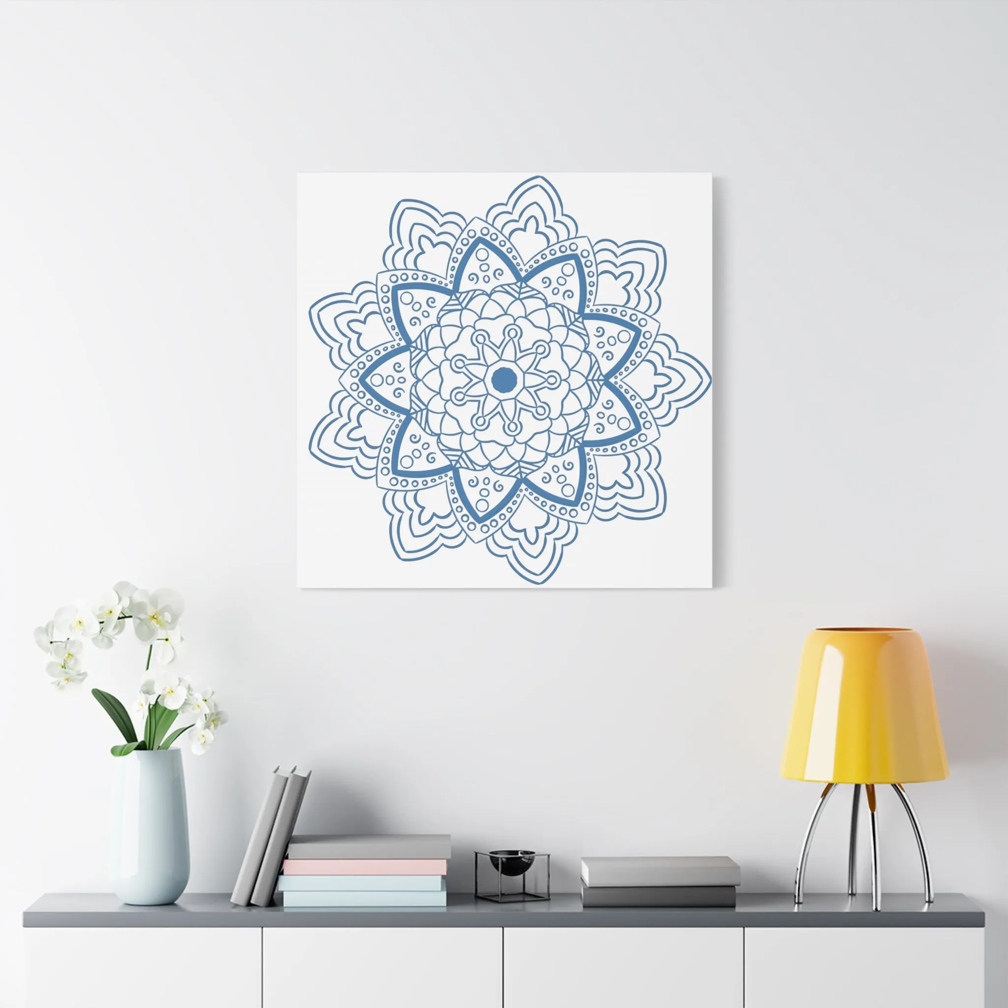Handmade Mandala Art - Steel Blue - Matte Canvas, Stretched, 1.25