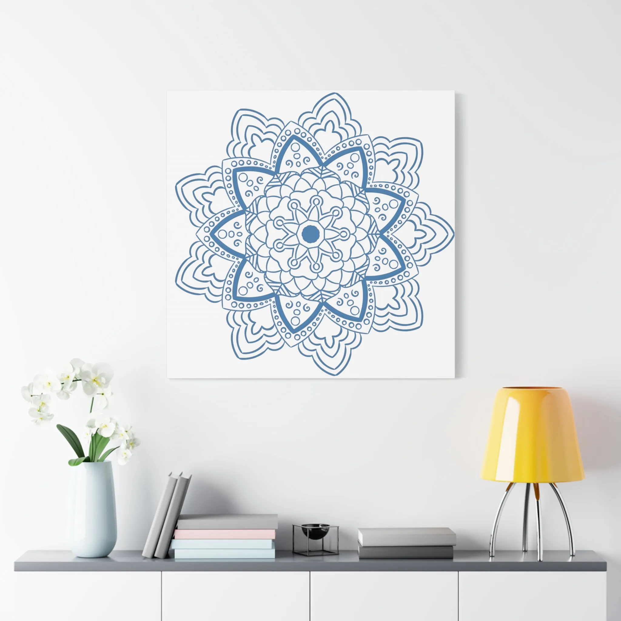 Handmade Mandala Art - Steel Blue - Matte Canvas, Stretched, 1.25