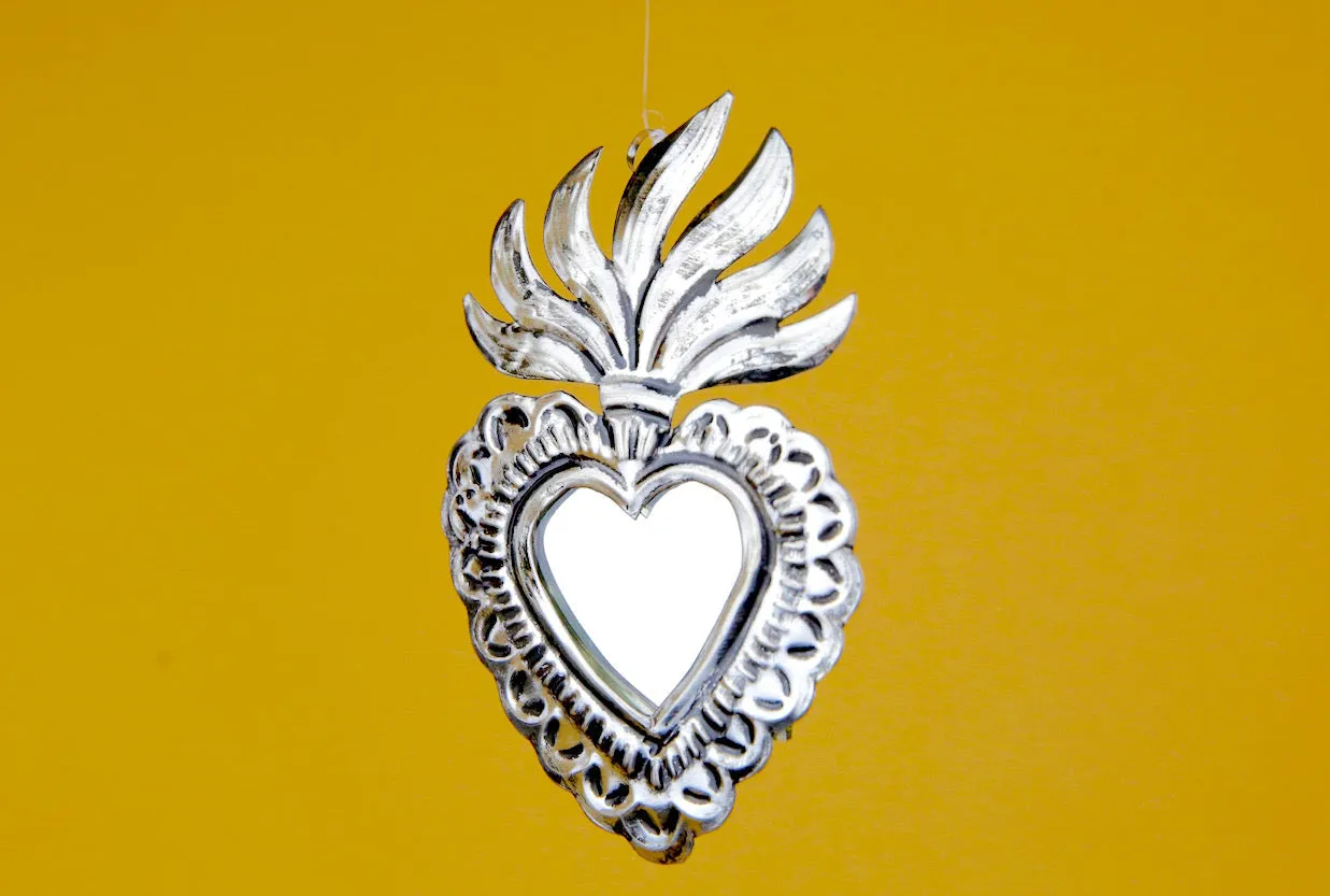 Mexican Tin Sacred Heart Mirror Ornament