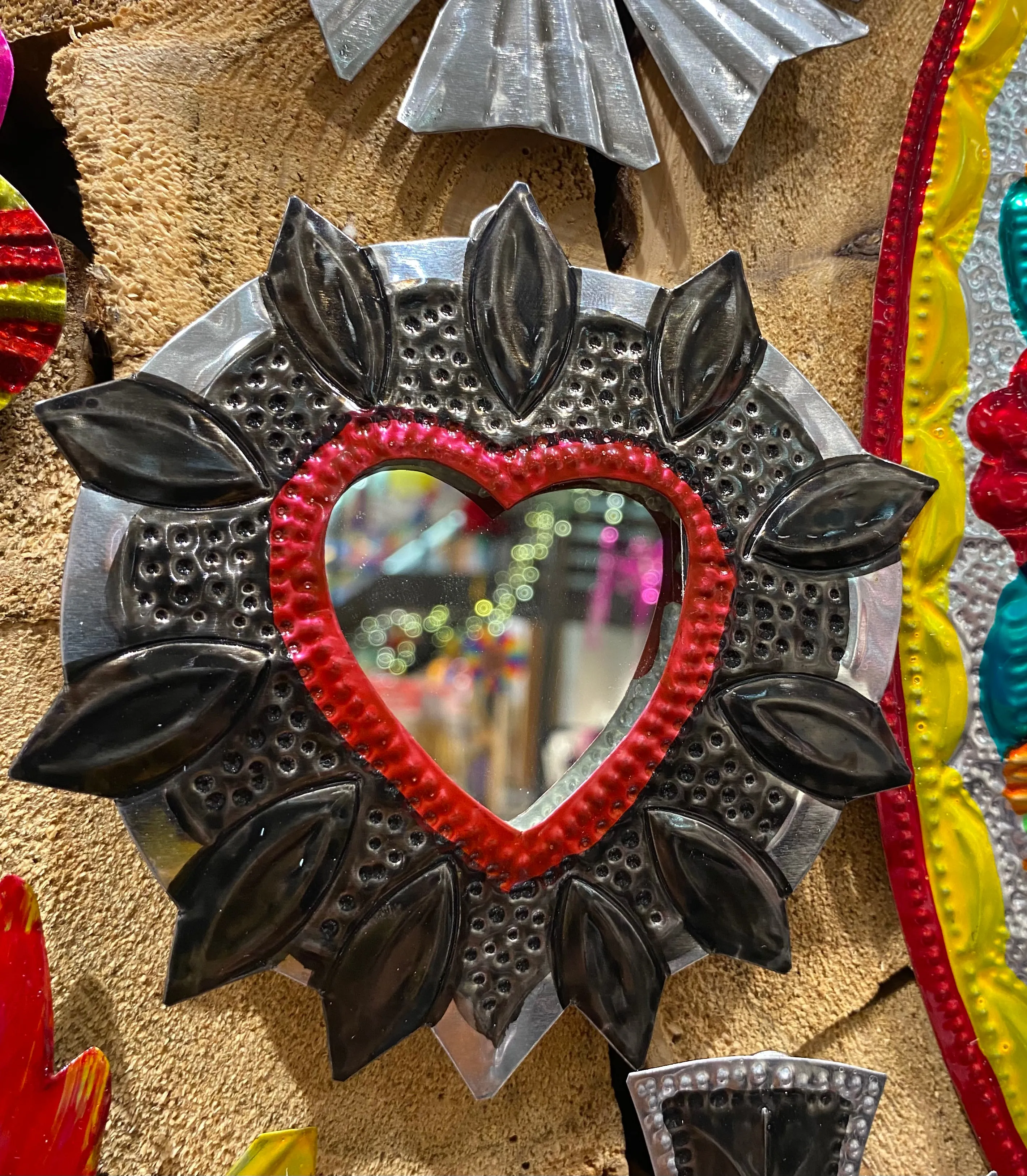 Mexican Tin Sacred Heart Mirror Ornament