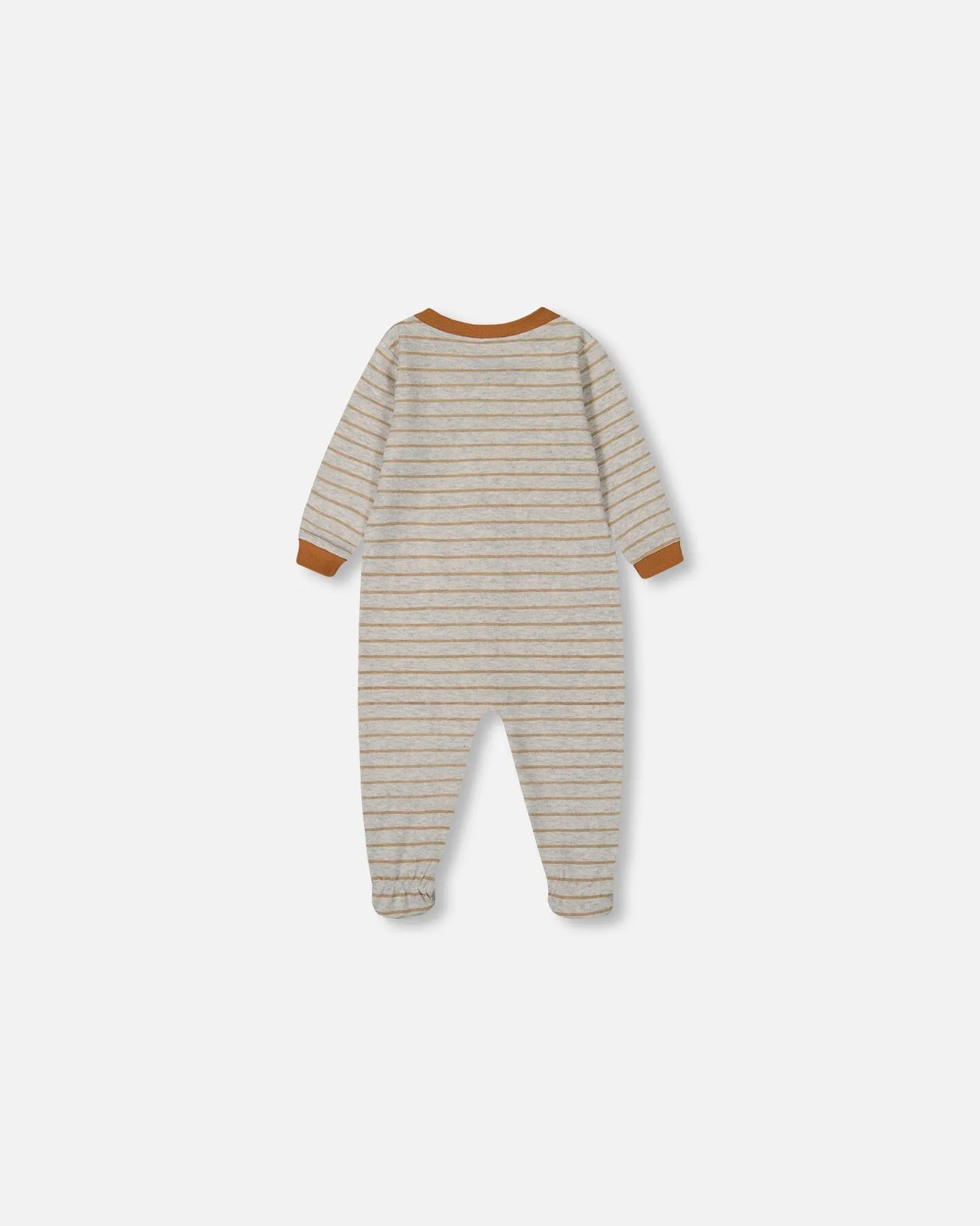Printed Organic Cotton One-Piece Pajama Dinosaur On Mottled And Tan Background