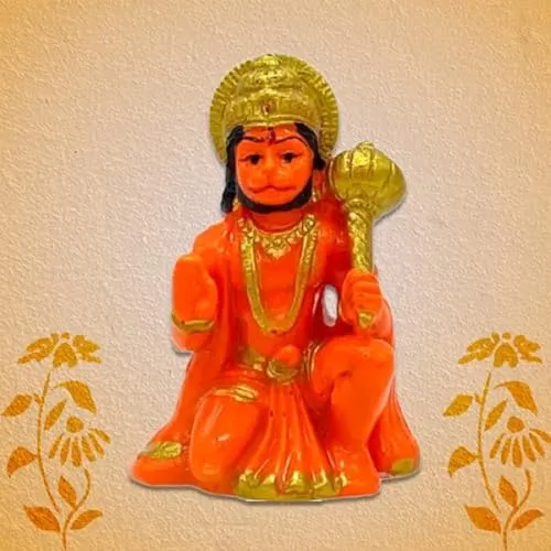 Rudram Polyresin Orange Hanuman Ji Murti Bala ji Bajrangbali Murti Statue Idol for Pooja Car Dashboard Homer Temple Small Size 3 Inch (Pack of 1)