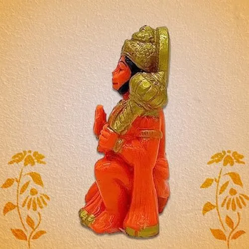Rudram Polyresin Orange Hanuman Ji Murti Bala ji Bajrangbali Murti Statue Idol for Pooja Car Dashboard Homer Temple Small Size 3 Inch (Pack of 1)