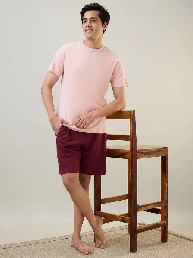 Sleepz Men Maroon Solid Regular Fit Cotton Blend Shorts