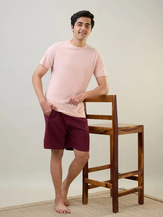 Sleepz Men Maroon Solid Regular Fit Cotton Blend Shorts