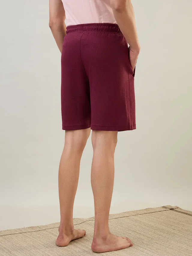 Sleepz Men Maroon Solid Regular Fit Cotton Blend Shorts