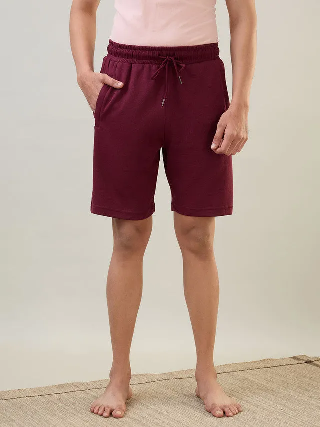 Sleepz Men Maroon Solid Regular Fit Cotton Blend Shorts