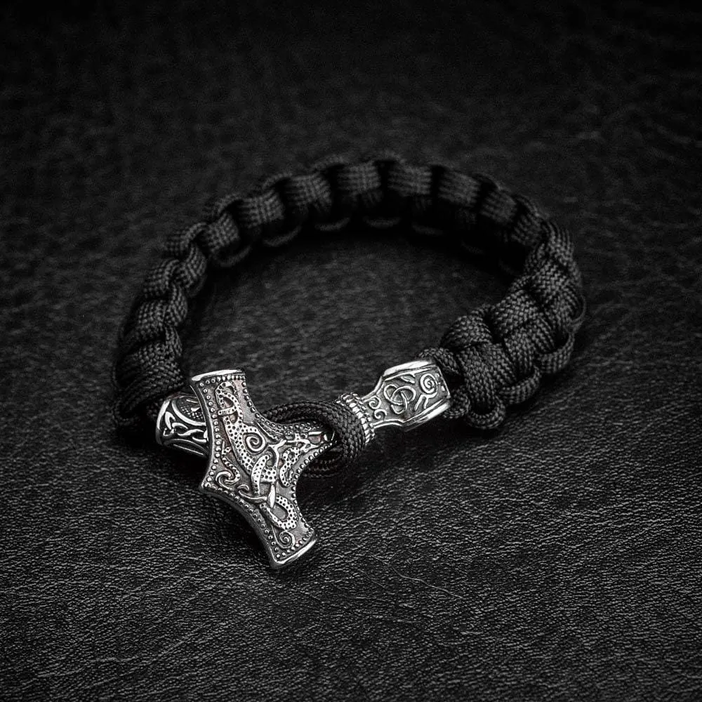 Stainless Steel Paracord and Mjolnir Bracelet