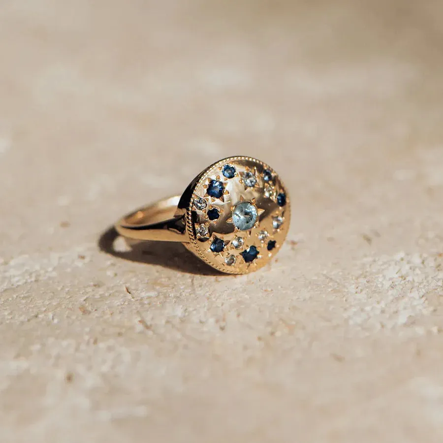 Tie Dye Moonchild Medallion Ring (14K Gold)