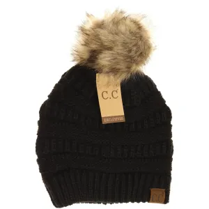Womens CC Beanie w/ Fur Pom  Cozy Knit with a Chic Touch