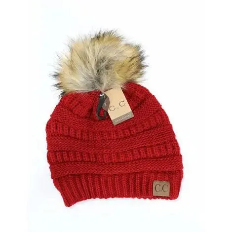 Womens CC Beanie w/ Fur Pom  Cozy Knit with a Chic Touch